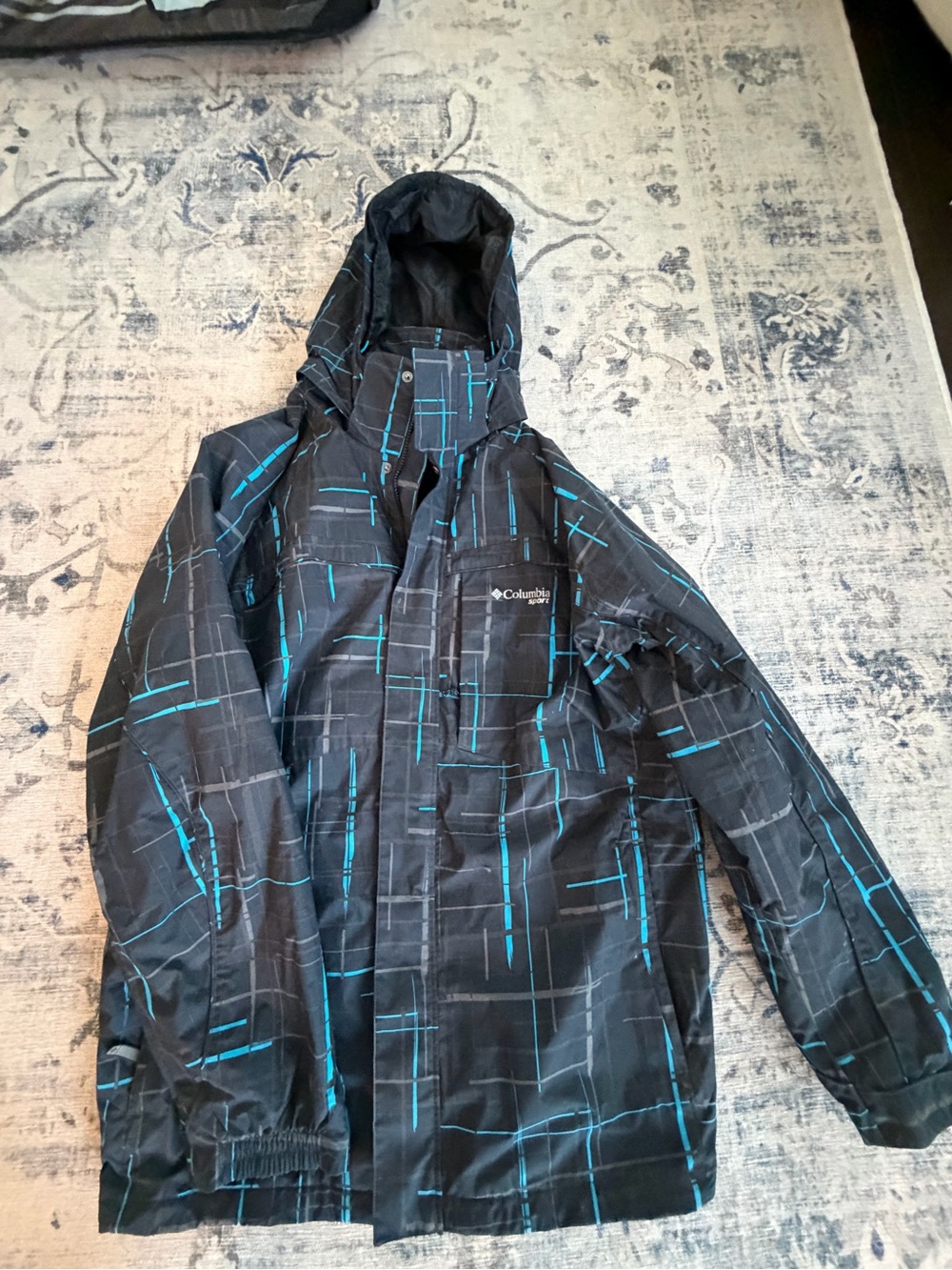 Columbia Black Jacket with Teal Grid Ski Shell